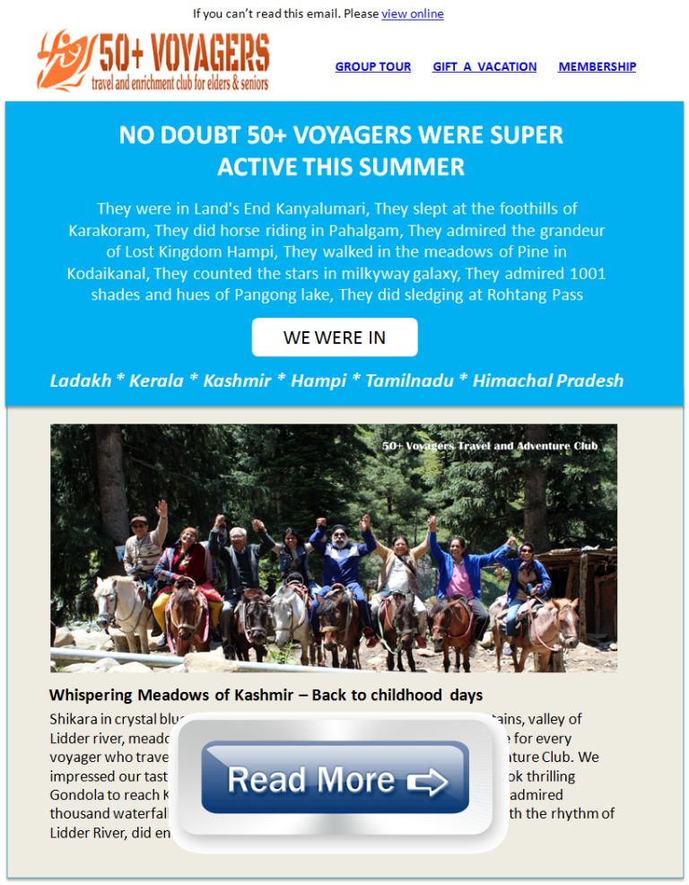 50+ Voyagers Senior Citizen Travel Newsletter
